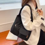 Model 2 Black Bruno Canvas Tote Bag for women casual tote bag model view