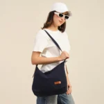 Model – Dark Blue Carol Canvas Crossbody Bag for women sling bag model view